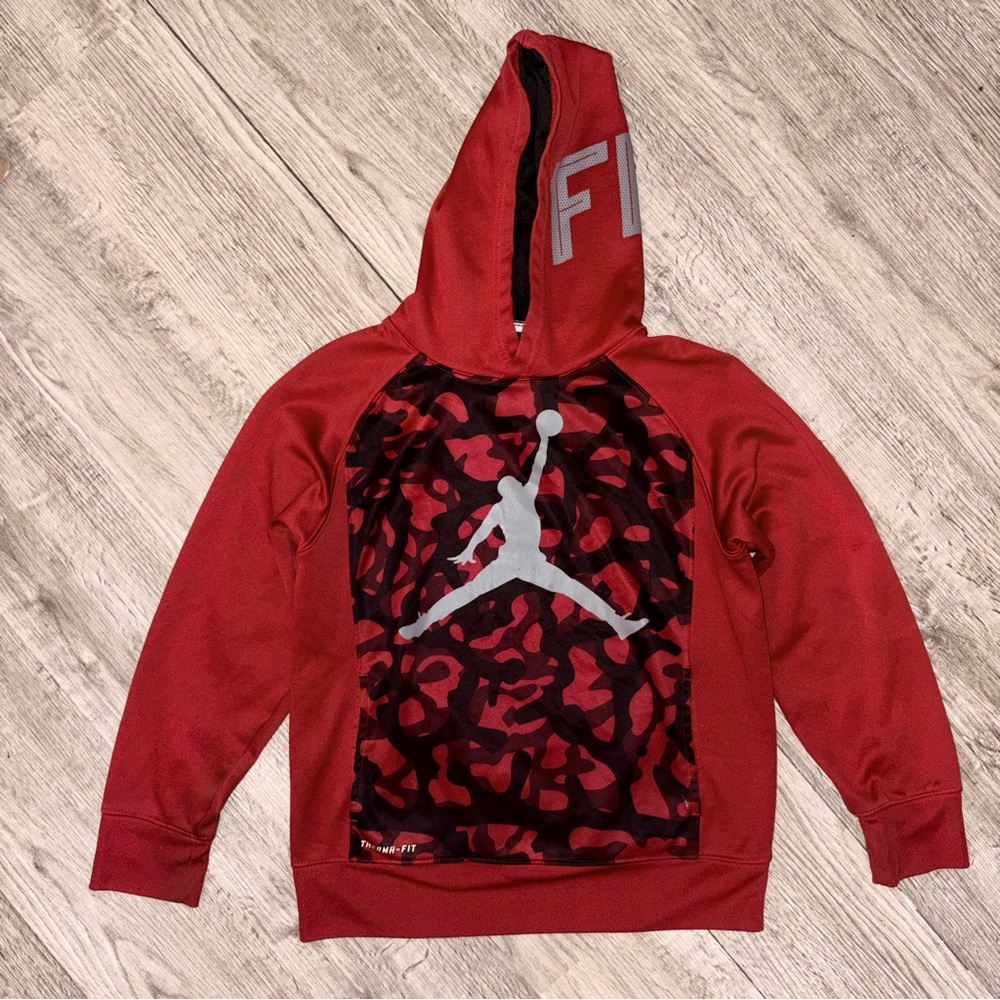 Nike Air Jordan Therma-Fit Boys Red Camo Hoodie Sweatshirt Jumpman Logo